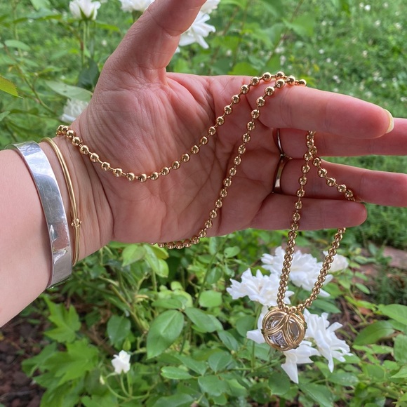 CHRISTIAN DIOR Necklace CD Logo Double Pendant Sphere Gold Chain - Picture 17 of 17